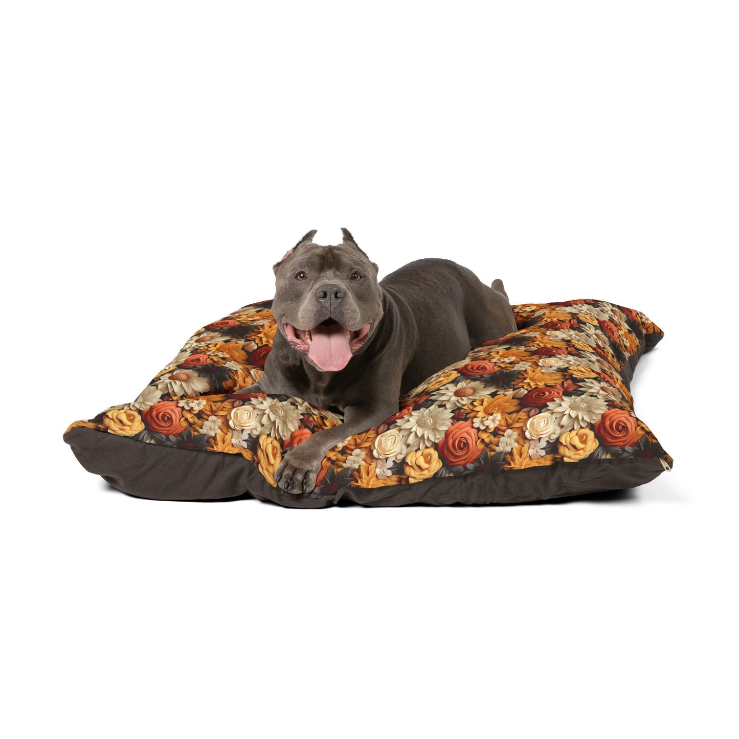 Floral Pet Bed, Fall Flowers Pattern, Cozy Fleece Cat & Dog Comfy Bed