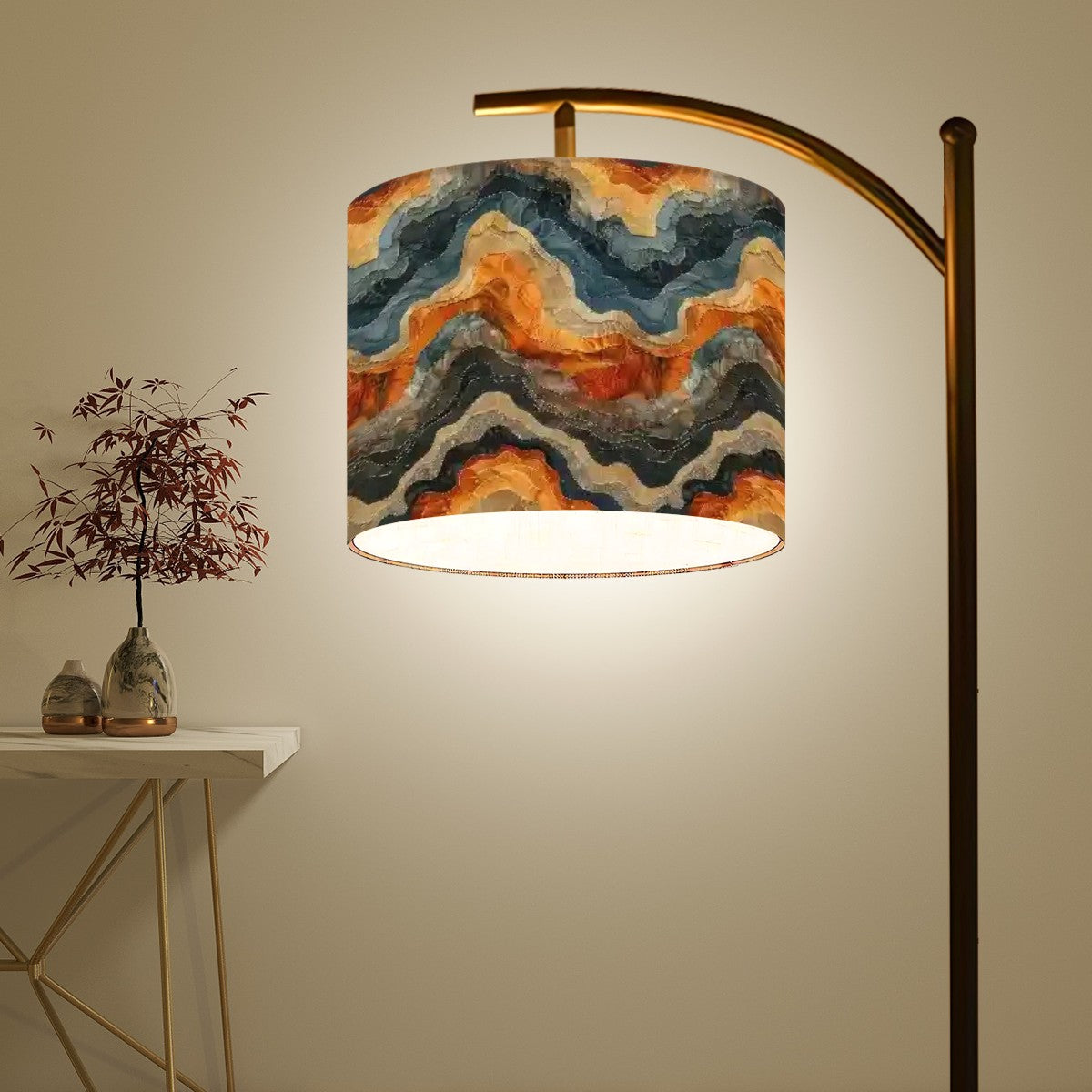 Earth Tone Marble Arc Floor Lamp - Modern Swirl Design Handcrafted Lighting | Made in USA | Living Room, Office, or Bedroom Statement Piece