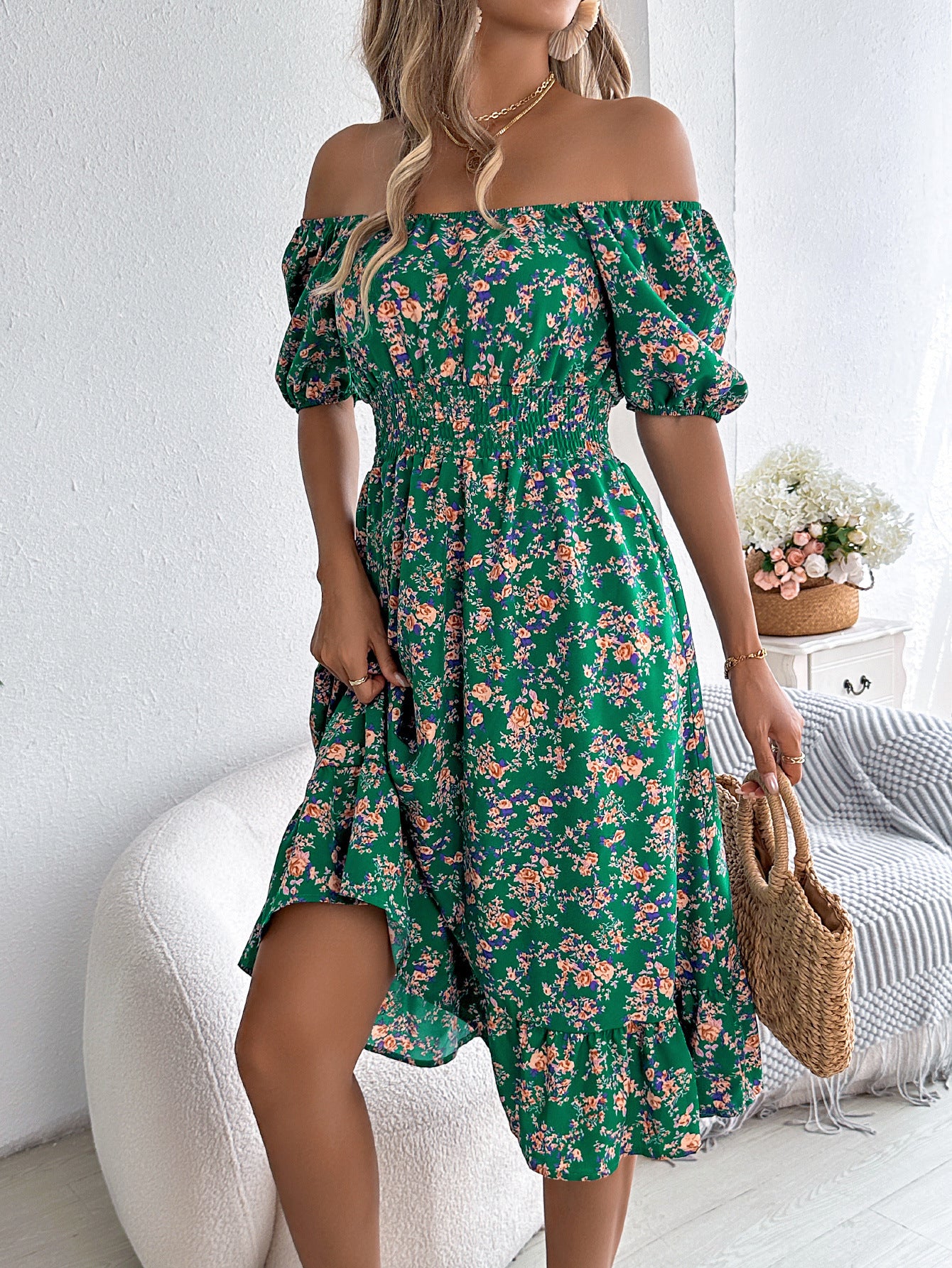 Vestido de cuello cuadrado con estampado floral, moda de verano, vestidos con volantes, ropa de mujer