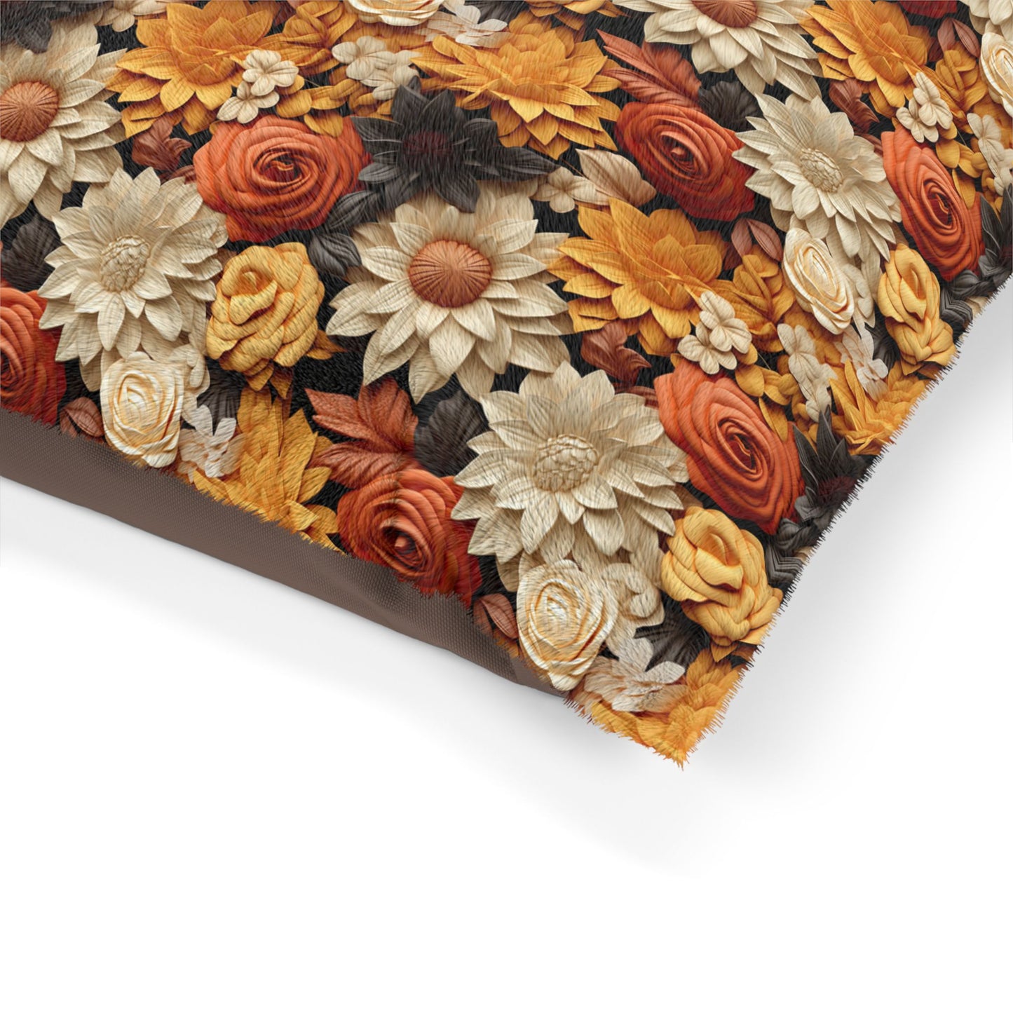 Floral Pet Bed, Fall Flowers Pattern, Cozy Fleece Cat & Dog Comfy Bed