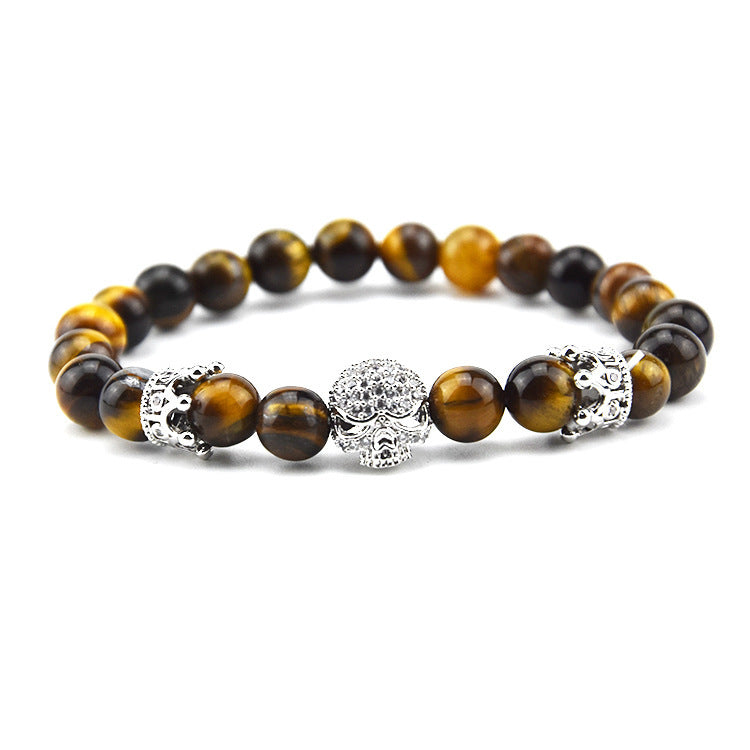 Design Volcanic Rock Beaded Crown Zircon Bracelet