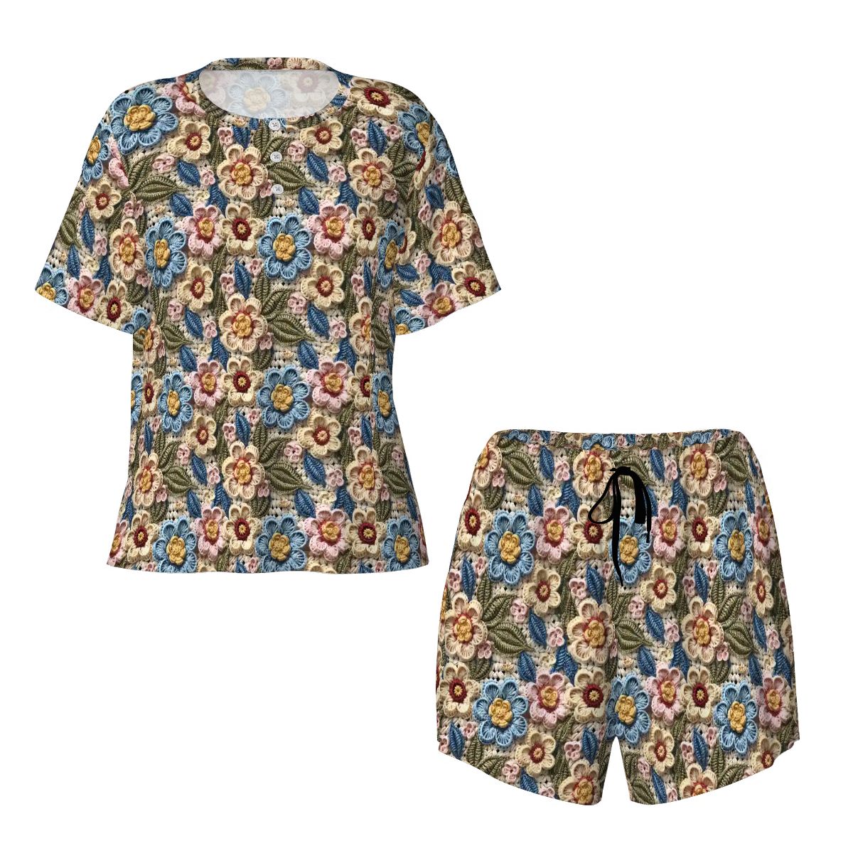 Pajama Sets for Women Crew Neck Short Sleeve