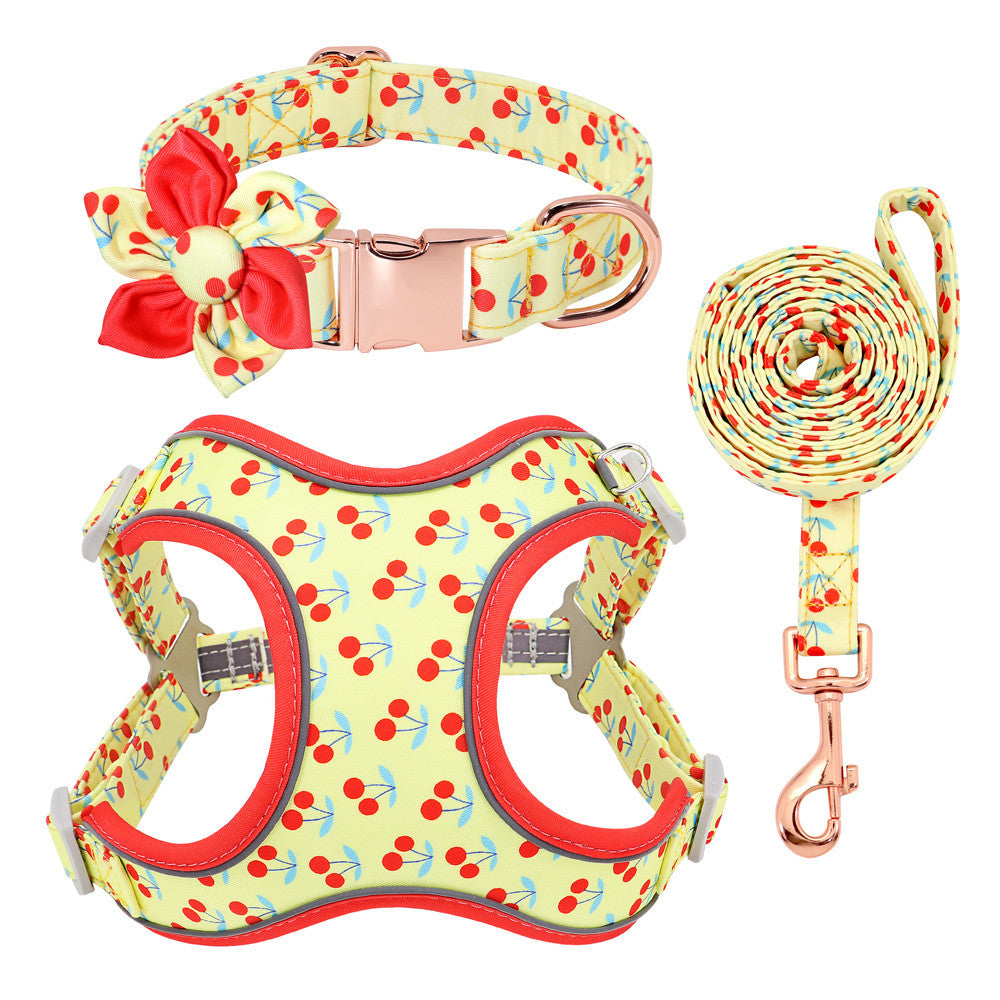 Personalized Floral Dog Harness & Leash Set - Custom Name Small Dog Collar - Adjustable Puppy Walking Gear - Matching Boutique Pet Accessories