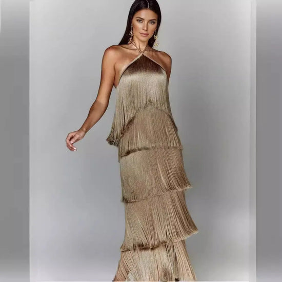 Halter Tassel Backless Slit Dress