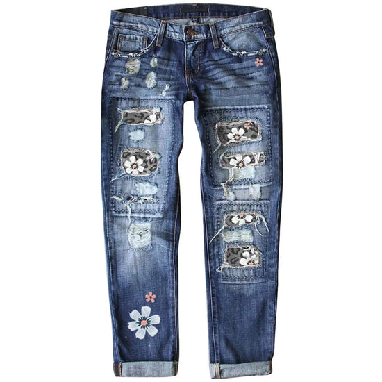 Womens Fitted Printed Denim Pants