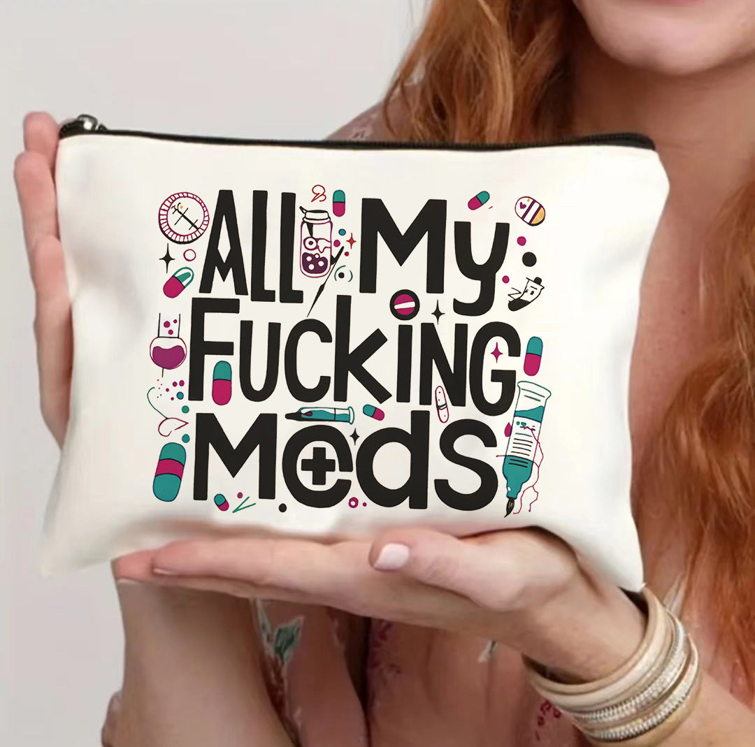 Canvas Zipper Polyester Funny Print Cosmetics Bag- Travel Pouch