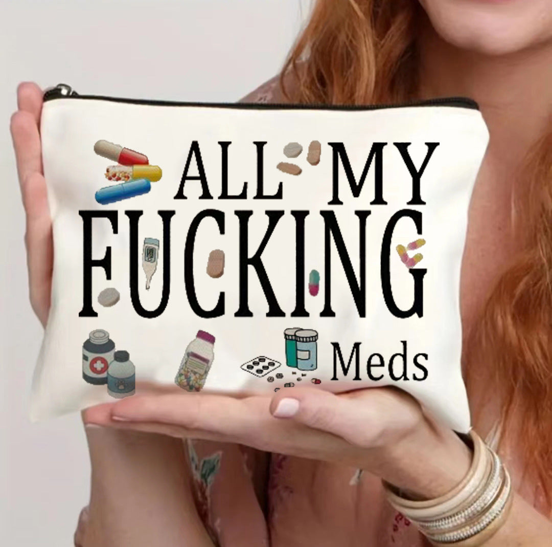Canvas Zipper Polyester Funny Print Cosmetics Bag- Travel Pouch