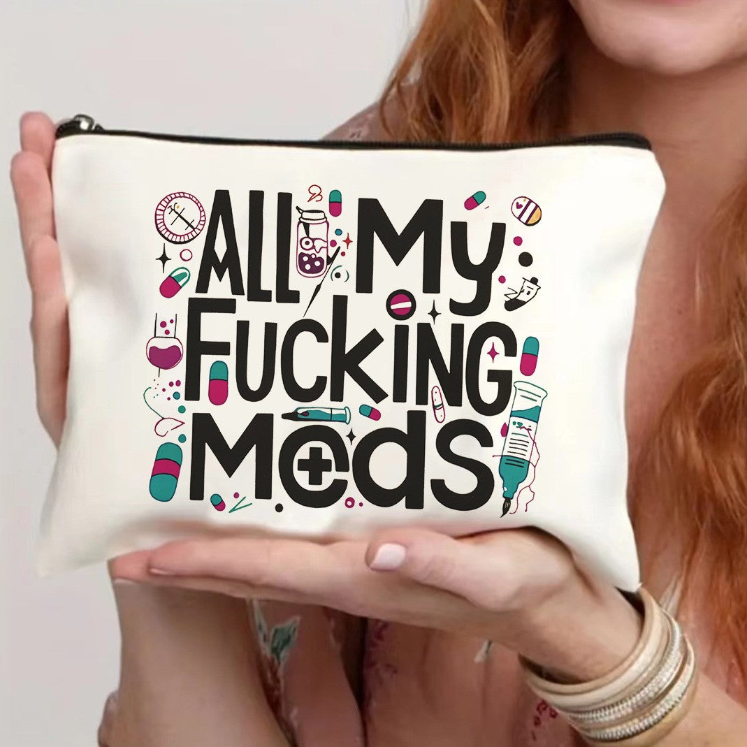 Canvas Zipper Polyester Funny Print Cosmetics Bag- Travel Pouch