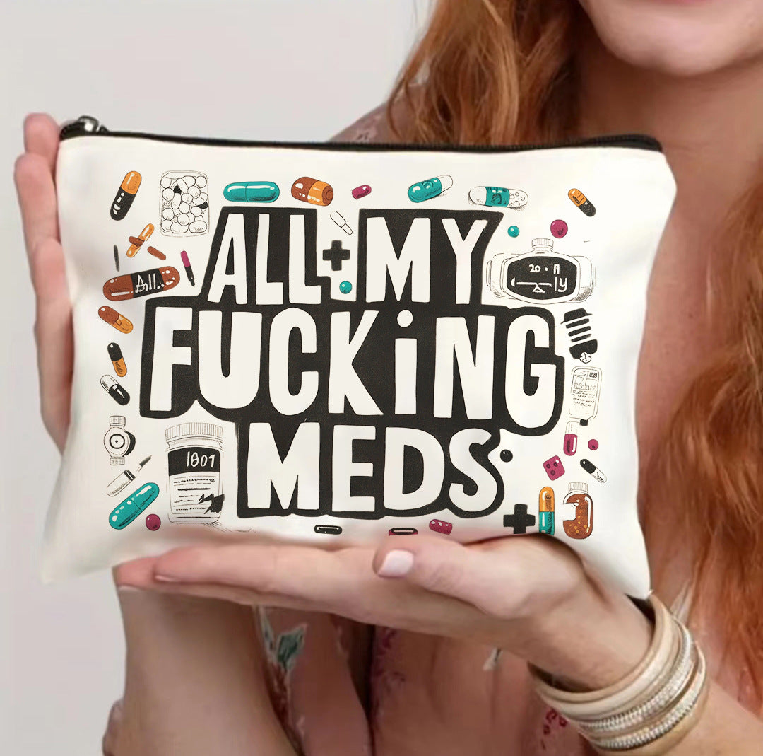 Canvas Zipper Polyester Funny Print Cosmetics Bag- Travel Pouch