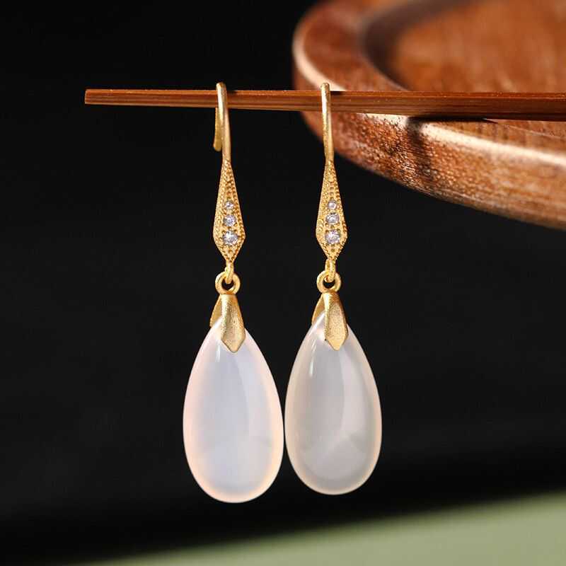 Simple White Jade Water Drop Earrings