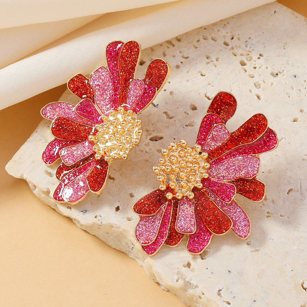 Women's Colorful Ethnic Flower Stud Earrings
