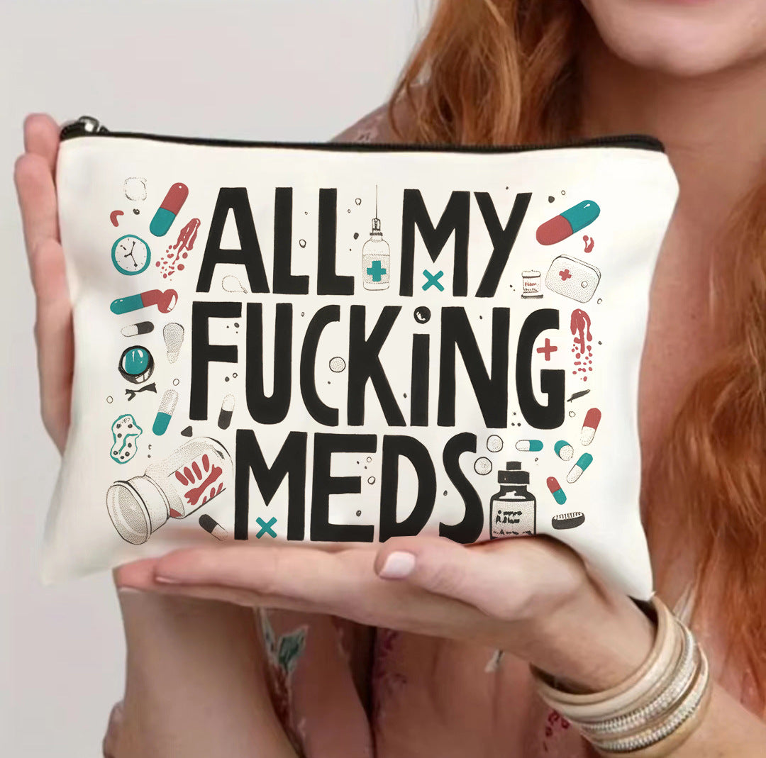 Canvas Zipper Polyester Funny Print Cosmetics Bag- Travel Pouch
