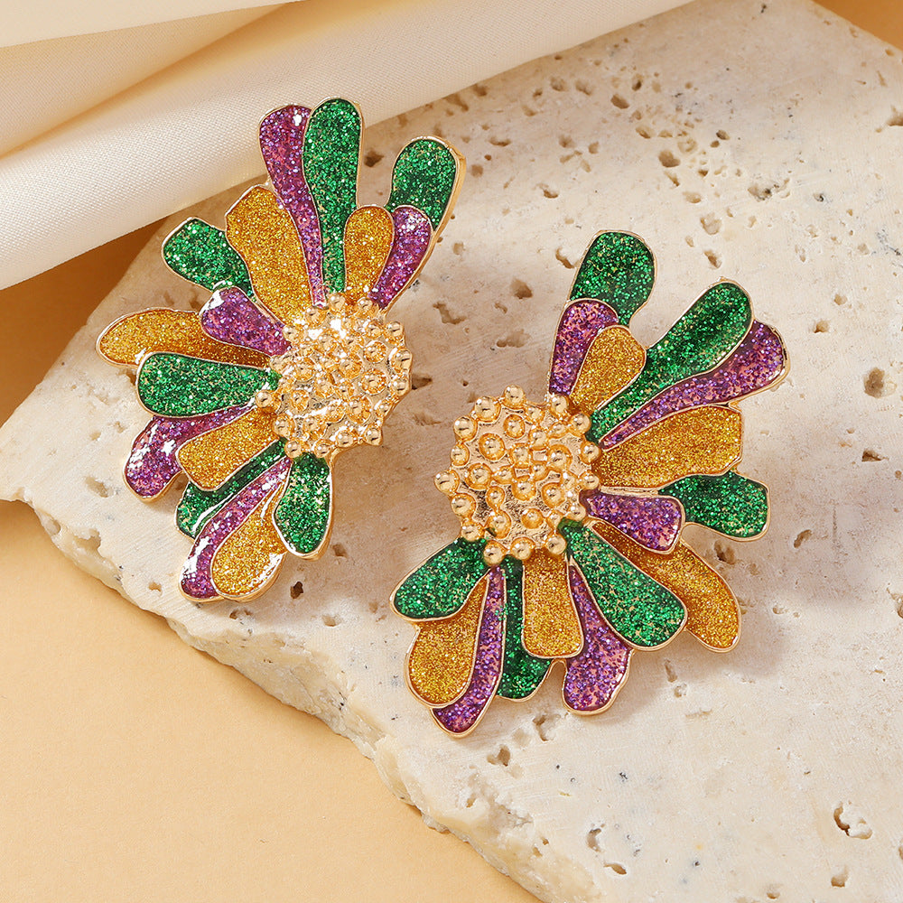Women's Colorful Ethnic Flower Stud Earrings