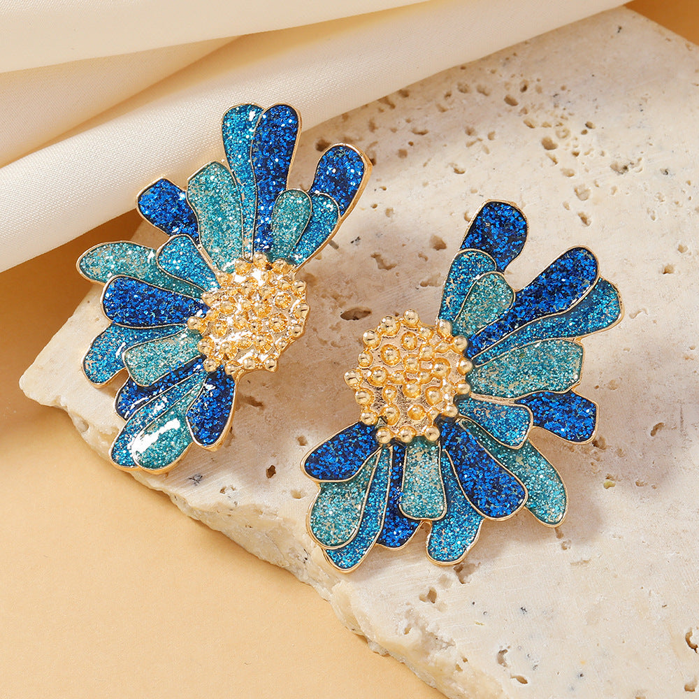Women's Colorful Ethnic Flower Stud Earrings