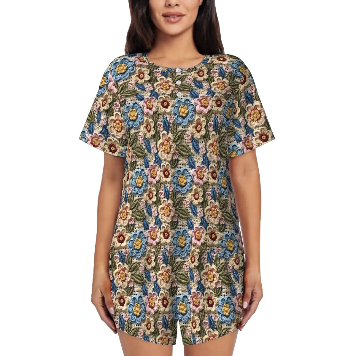 Pajama Sets for Women Crew Neck Short Sleeve