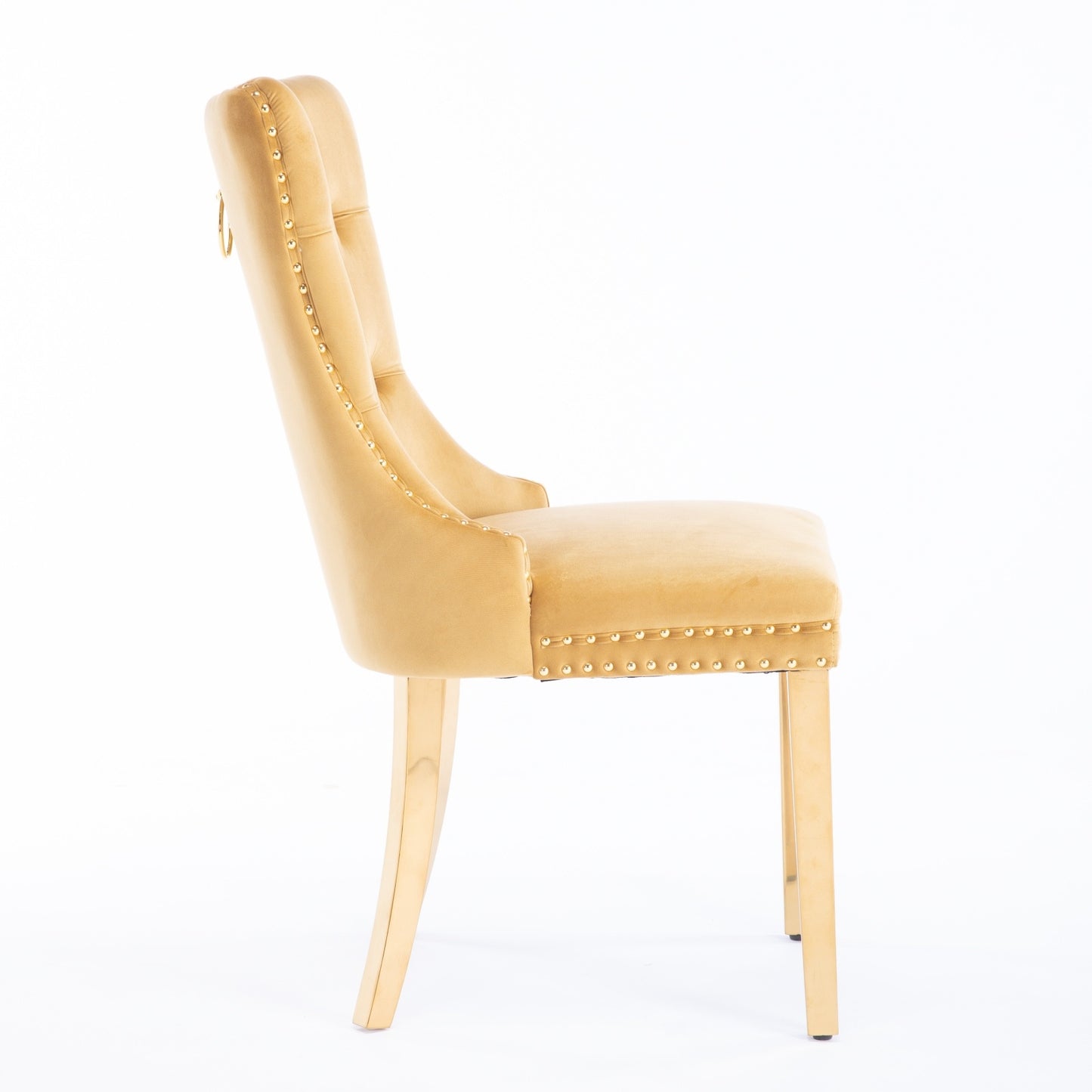 Modern, High-end Tufted Solid Wood Contemporary Velvet Upholstered Dining Chair With Golden Stainless Steel Plating Legs,Nailhead Trim,Set Of 2,Gold, SW1601GL
