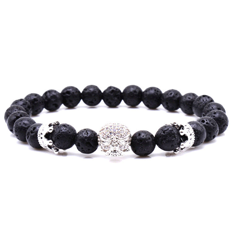 Design Volcanic Rock Beaded Crown Zircon Bracelet