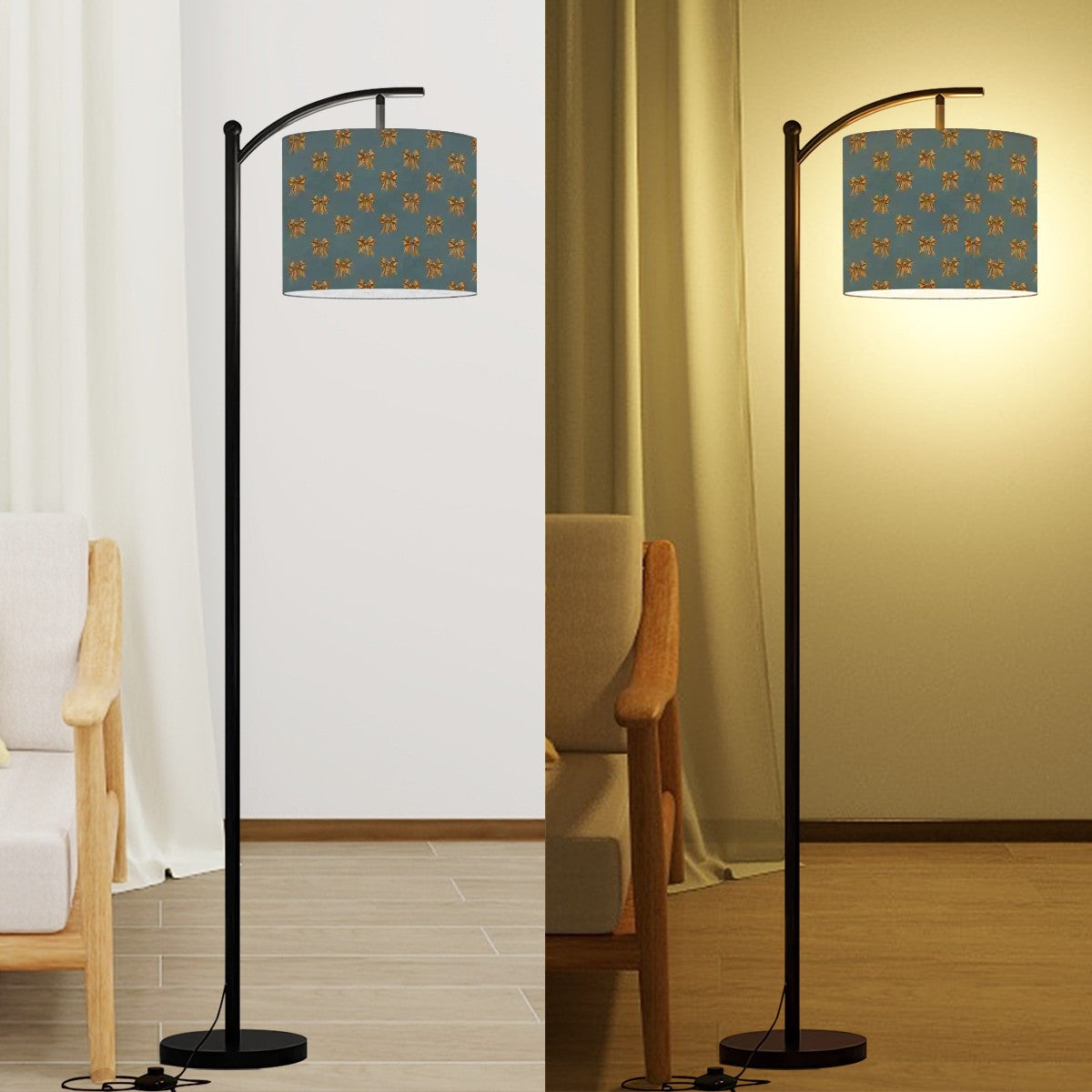 Damask Geometrical Prnt Pattern Design Arc Floor Lamp (Made in USA)