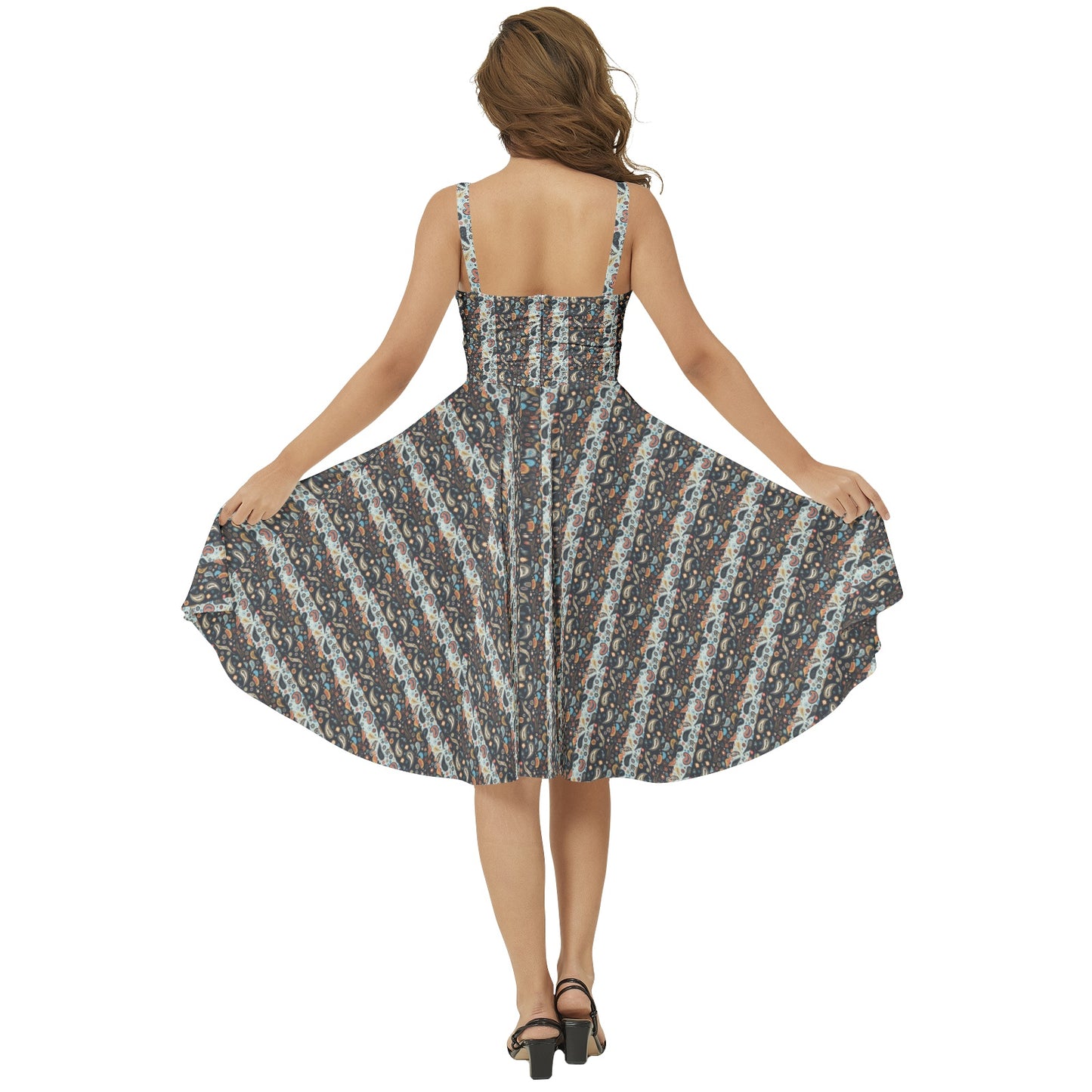 Paisley Pattern Print Sleeveless Strap Summer Dress