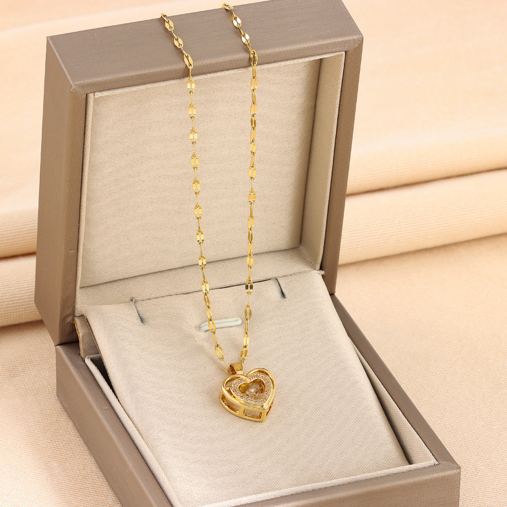 Double-layer Love Necklace With Rhinestones |Titanium Steel Pendant Fashion Jewelry