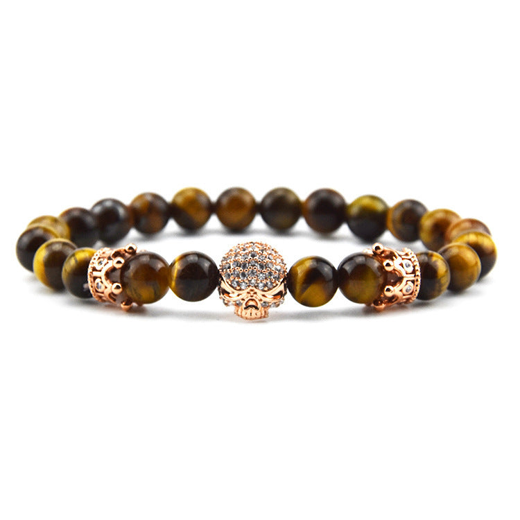 Design Volcanic Rock Beaded Crown Zircon Bracelet