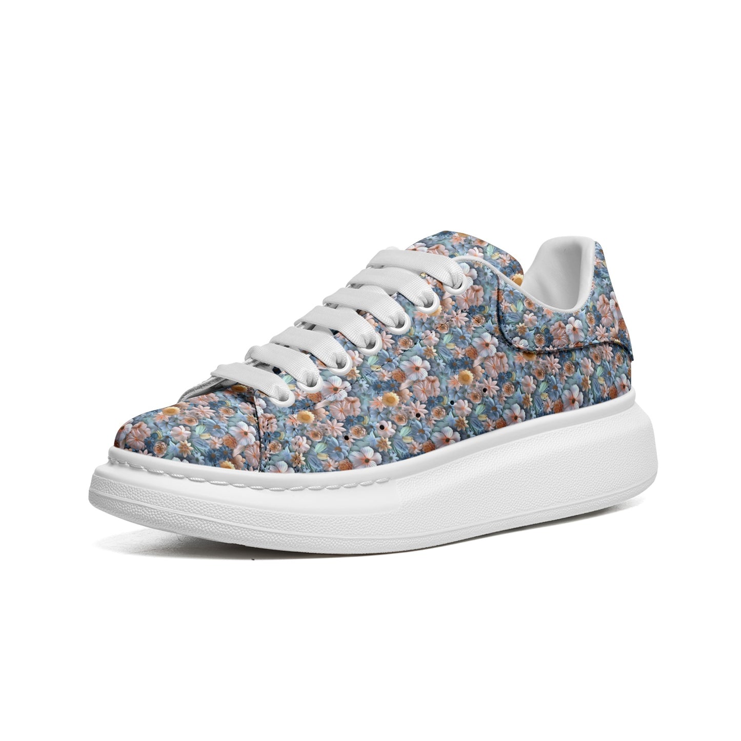 Women's Non Slip Lace Up Floral 3D Print Vegan Leather Sneakers
