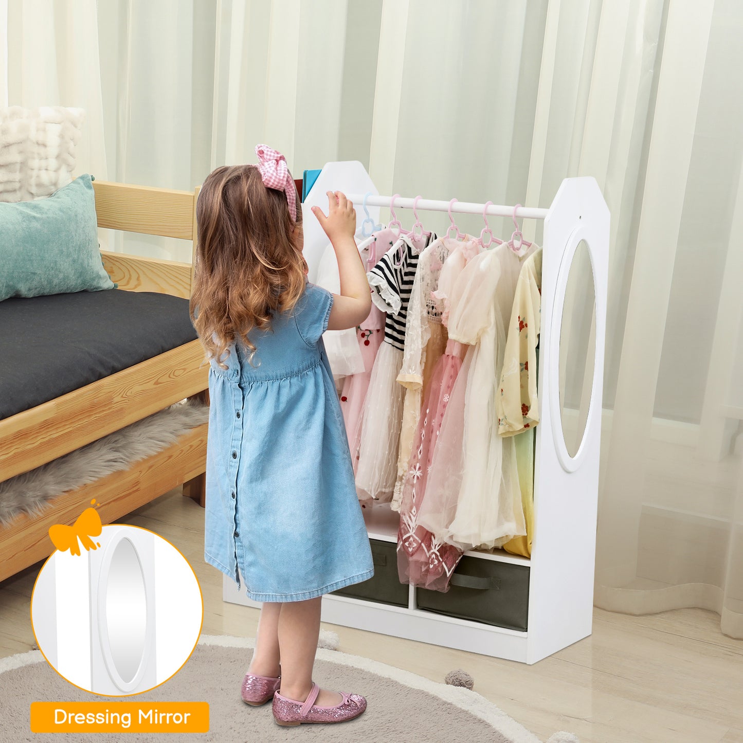 Children's Clothing Storage Racks, Clothing Racks, Children's Wardrobes, Open Hanging Wardrobes With Mirrors