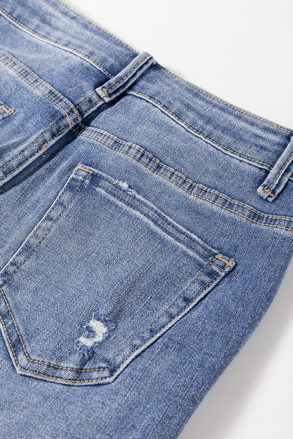 The Aurora Touch Blue Distressed Raw Hem Straight Leg High Waist Jeans