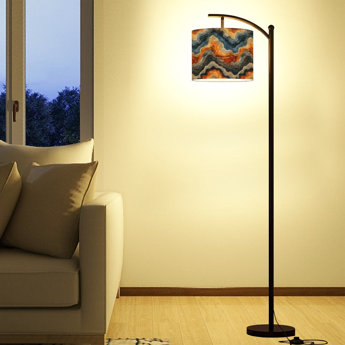 Earth Tone Marble Arc Floor Lamp - Modern Swirl Design Handcrafted Lighting | Made in USA | Living Room, Office, or Bedroom Statement Piece