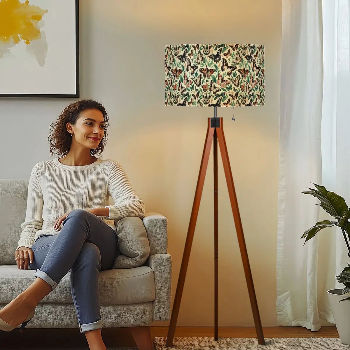 Butterfly Tripod Floor Lamp – Multi-Color Spring Pattern – USA Made
