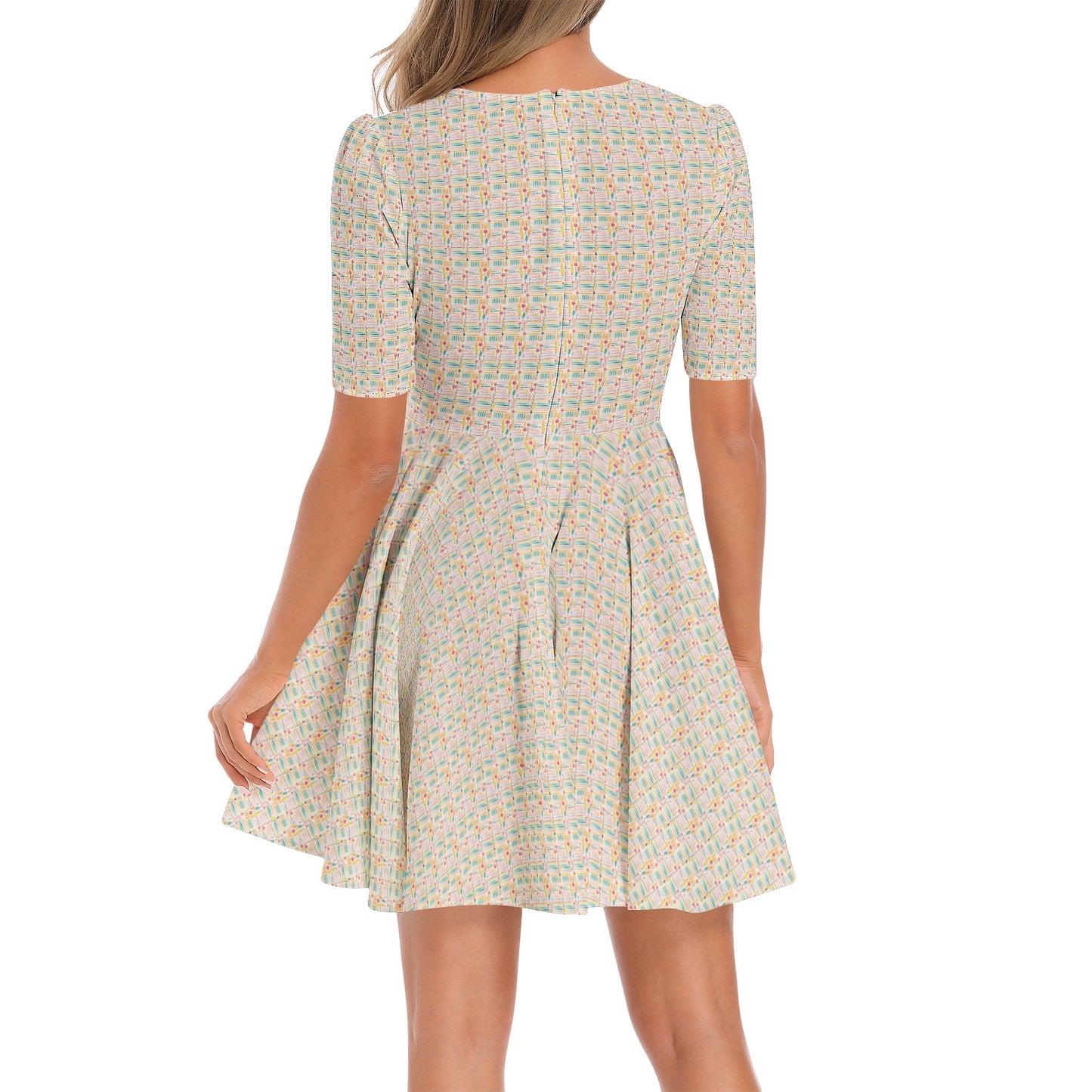 Short Sleeve Ruched Bust Flared Floral Print Pattern Hem Dress