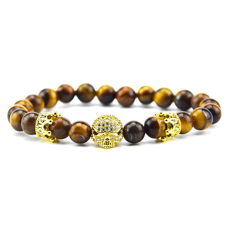 Design Volcanic Rock Beaded Crown Zircon Bracelet