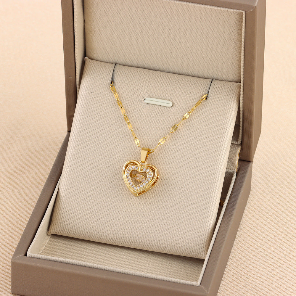 Double-layer Love Necklace With Rhinestones |Titanium Steel Pendant Fashion Jewelry