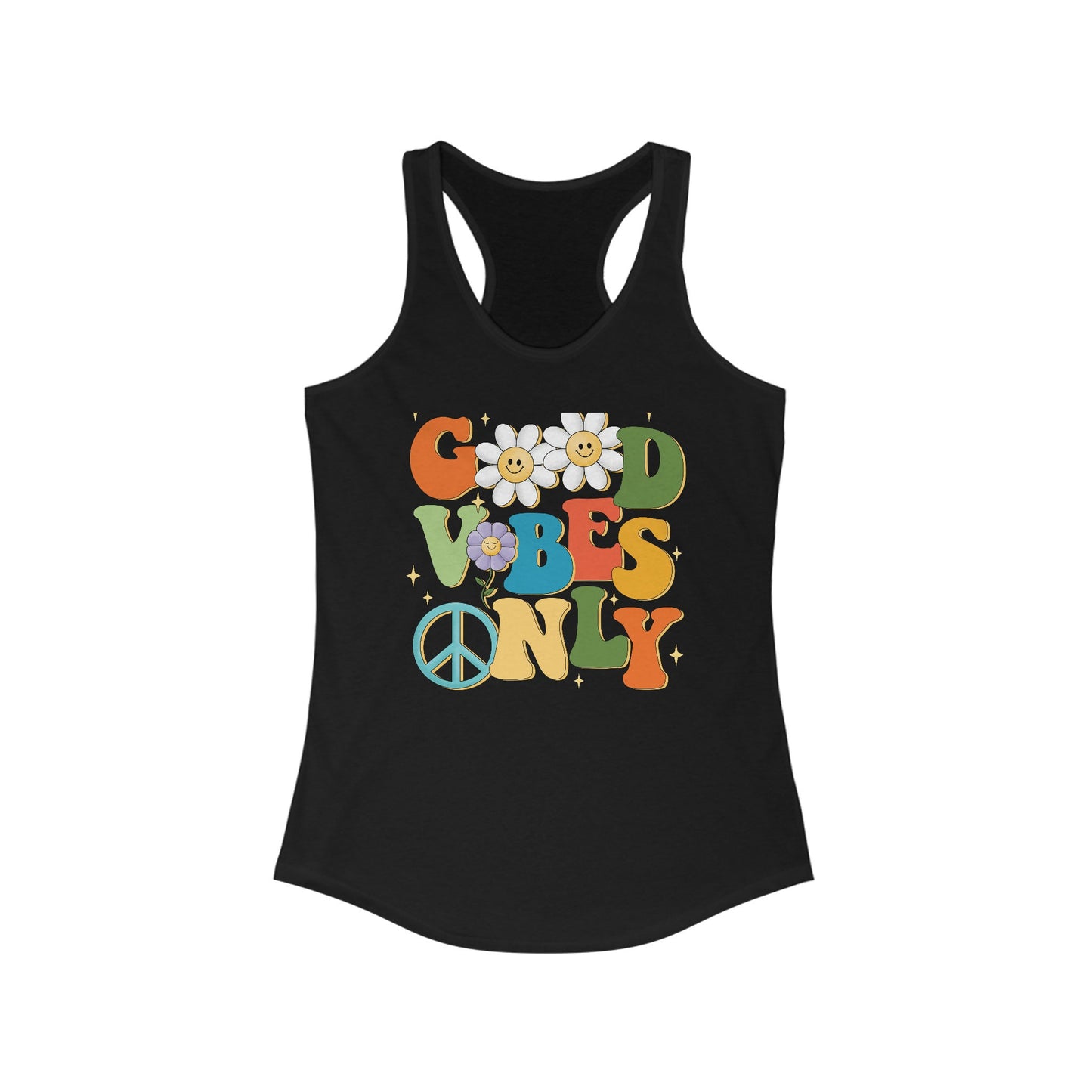 Women's Blue Ideal Racerback Tank, Good vibes only groovy retro stylo design laidback cool summer casual beach day travel women wear top