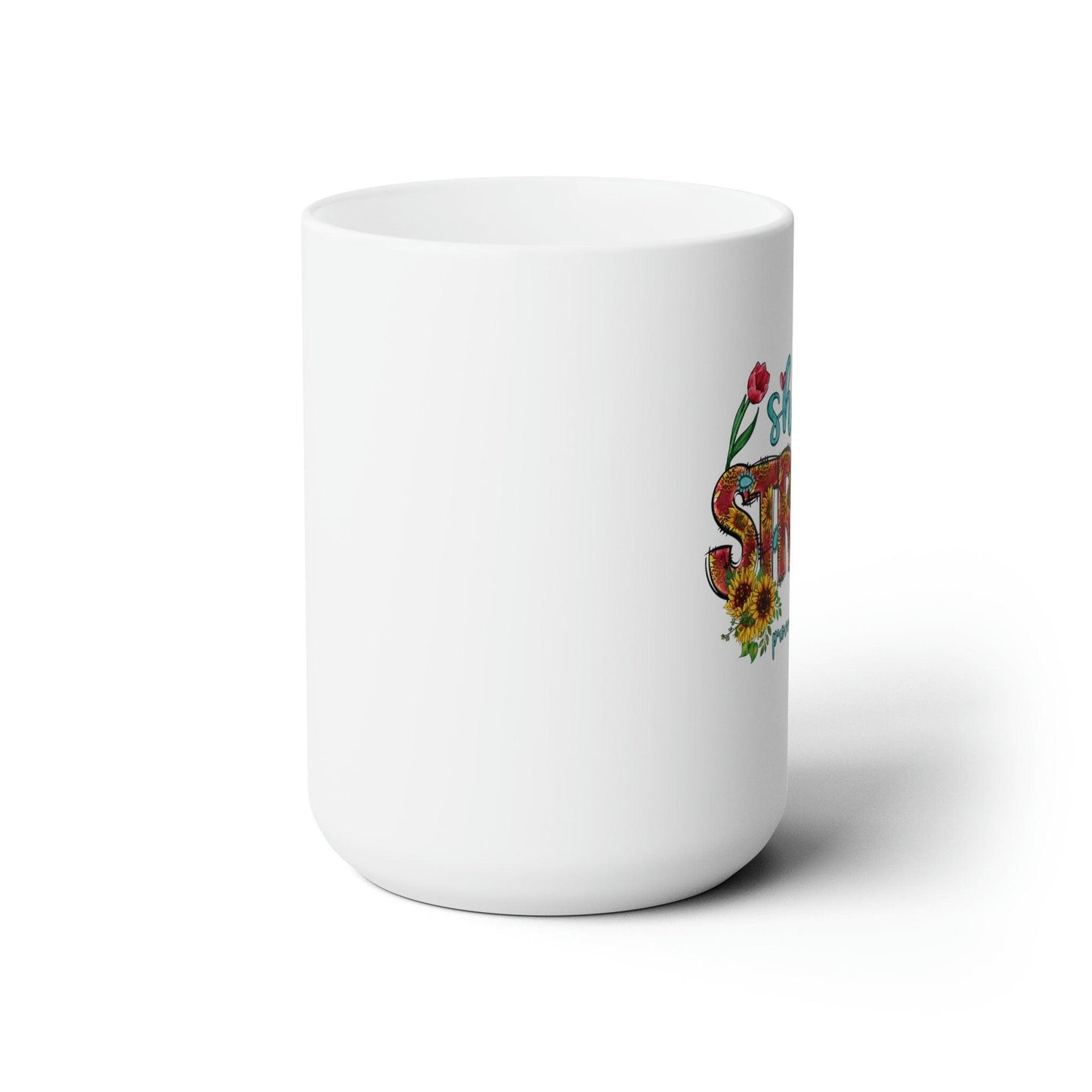 Ceramic Mug 15oz, women's strong empowerment faith based inspirational Christianity based bible verse large drinking cup