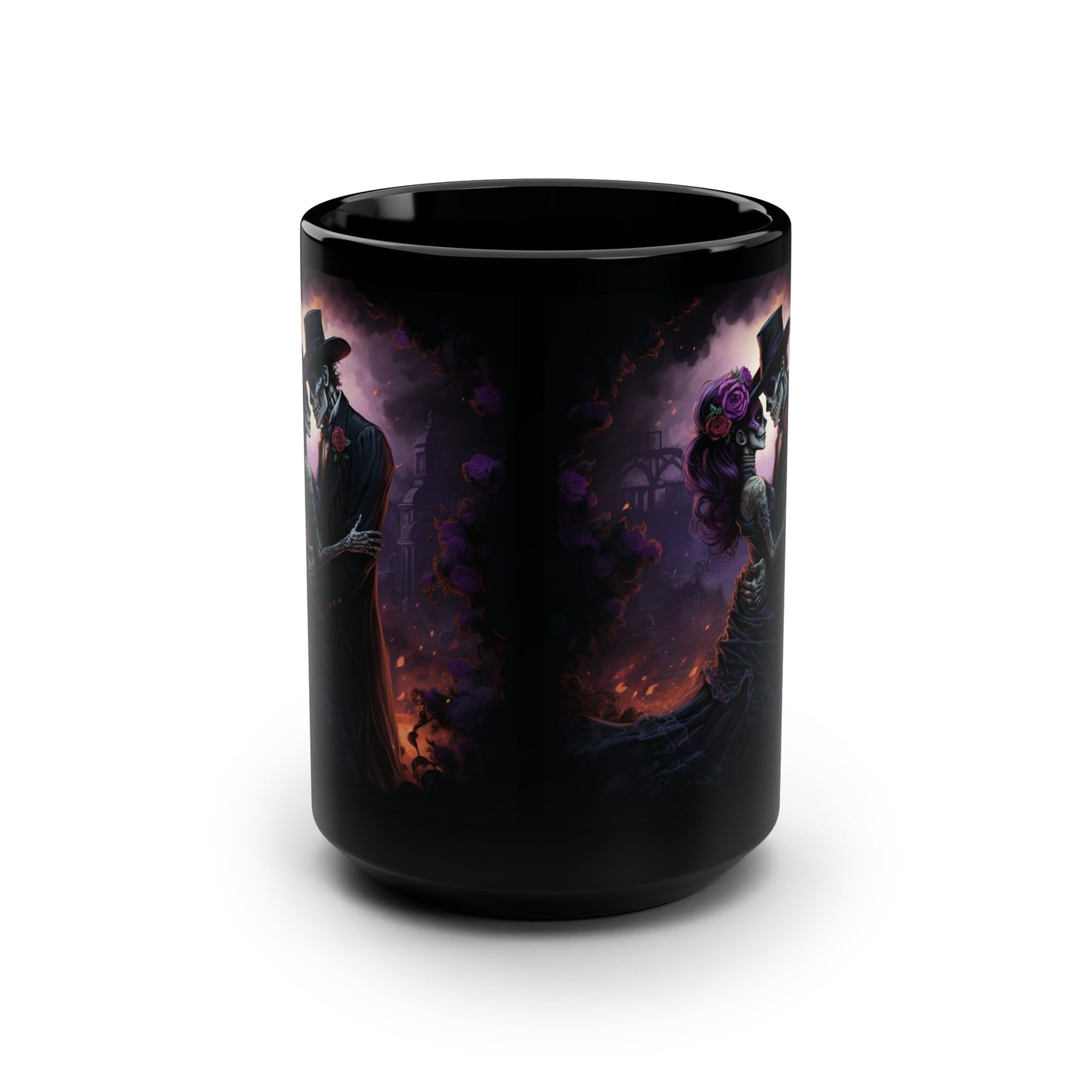 Day of the dead Black large Mug 15oz, Dia de Los Muertos Halloween colorful tradition Mexican art coffee tea apple cider mug