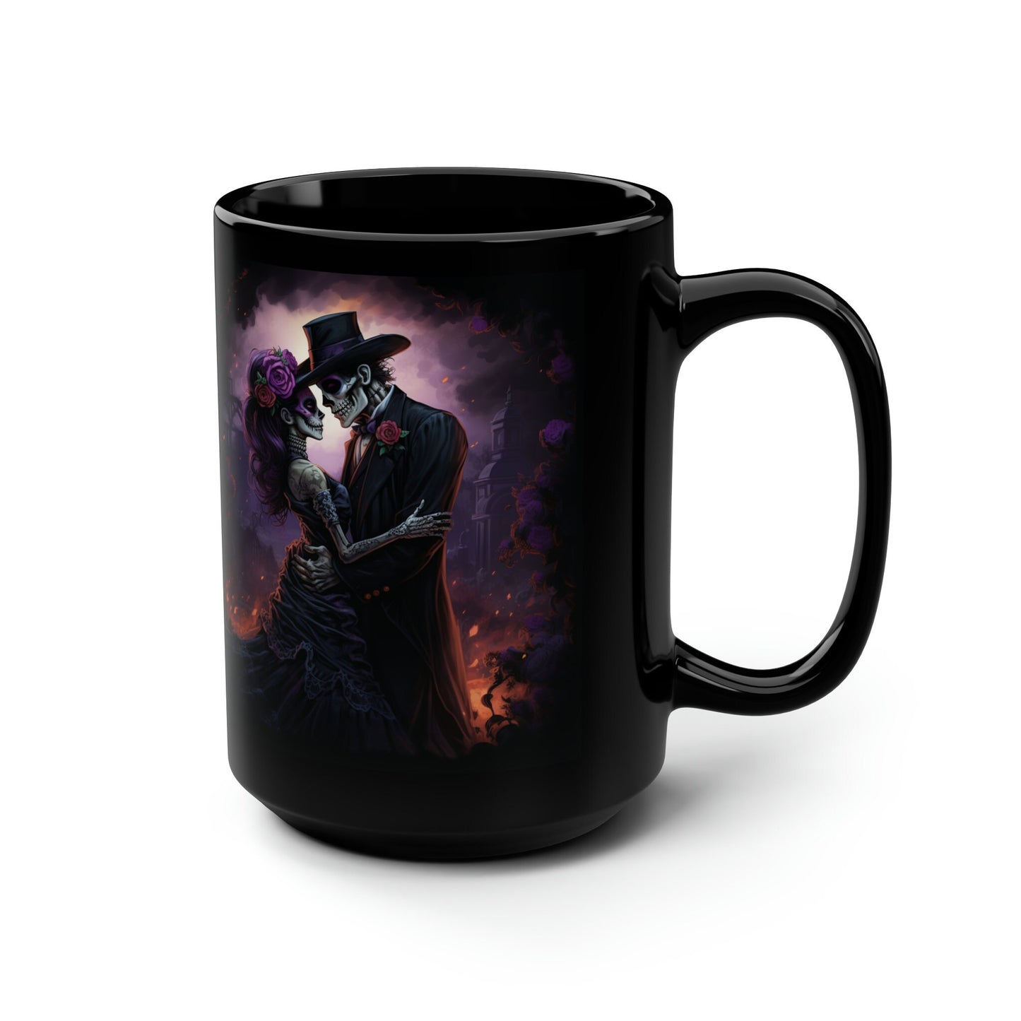 Day of the dead Black large Mug 15oz, Dia de Los Muertos Halloween colorful tradition Mexican art coffee tea apple cider mug