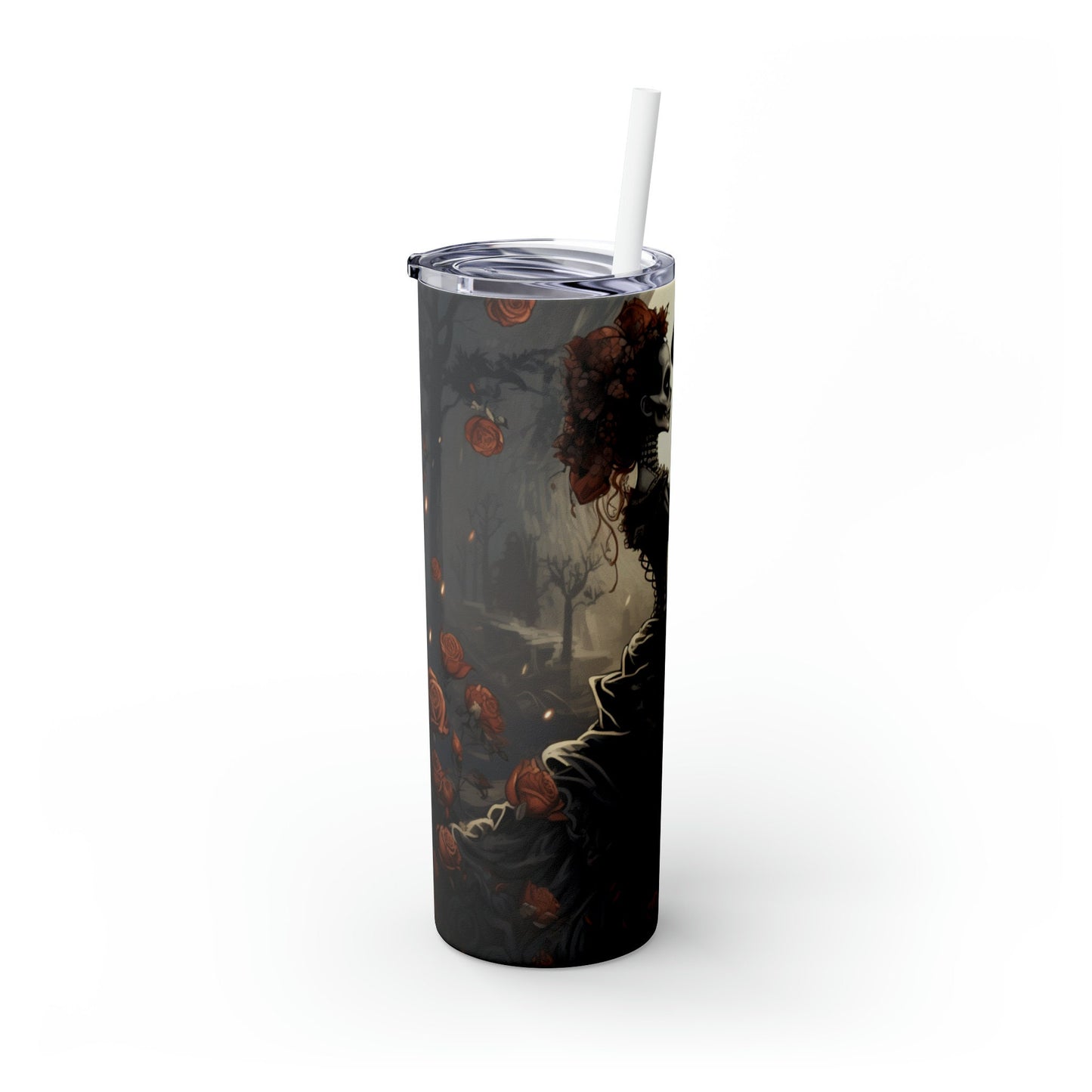 Vaso delgado artístico del Día de los Muertos con pajita de 20 oz, impresión artística tradicional del Día de los Muertos, taza de diseño para viaje y automóvil para todo uso