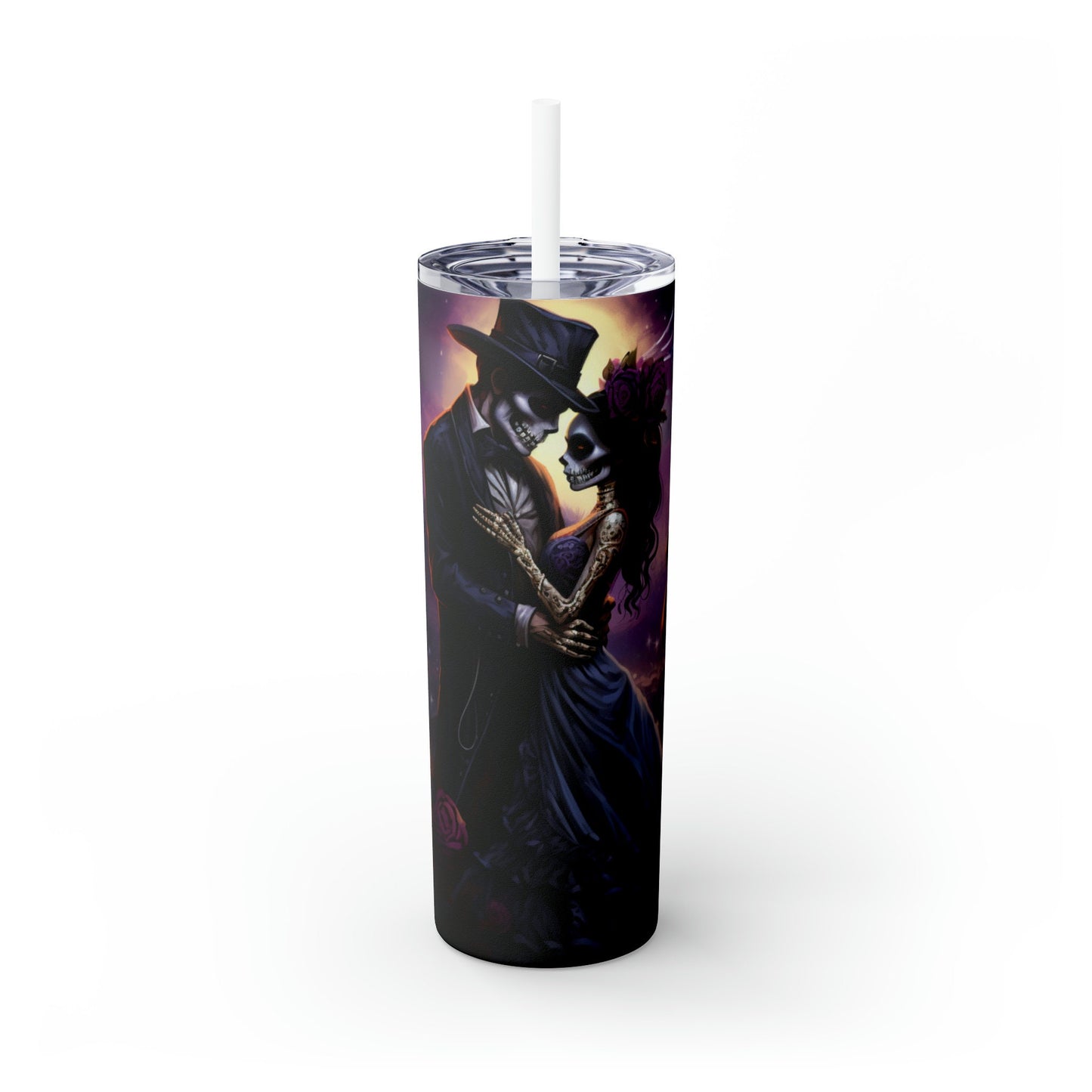 Day of the Dead Skinny Tumbler with Straw 20oz Mexican Halloween traditional art hot cold drinking festive travel car beverage tall cup