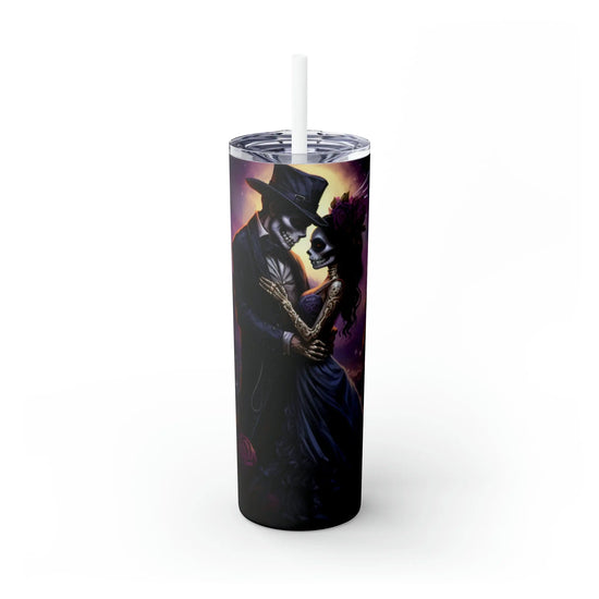 Day of the Dead Skinny Tumbler with Straw 20oz Mexican Halloween traditional art hot cold drinking festive travel car beverage tall cup