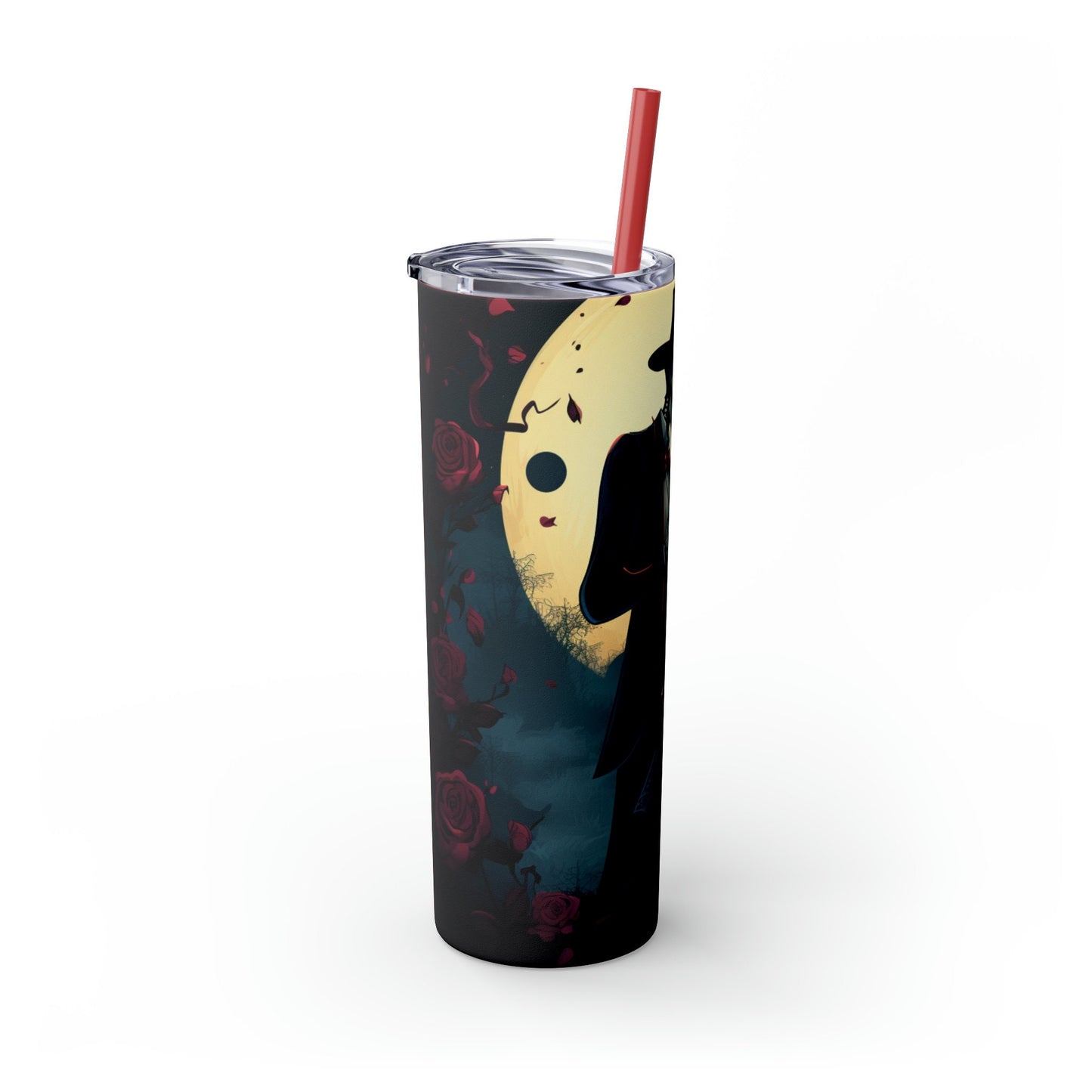 Skinny Tumbler with Straw, 20oz, Day of the dead Couple, Dia de Los Muertos, Halloween tumbler, Artistic Tumbler, Colorful Tumbler