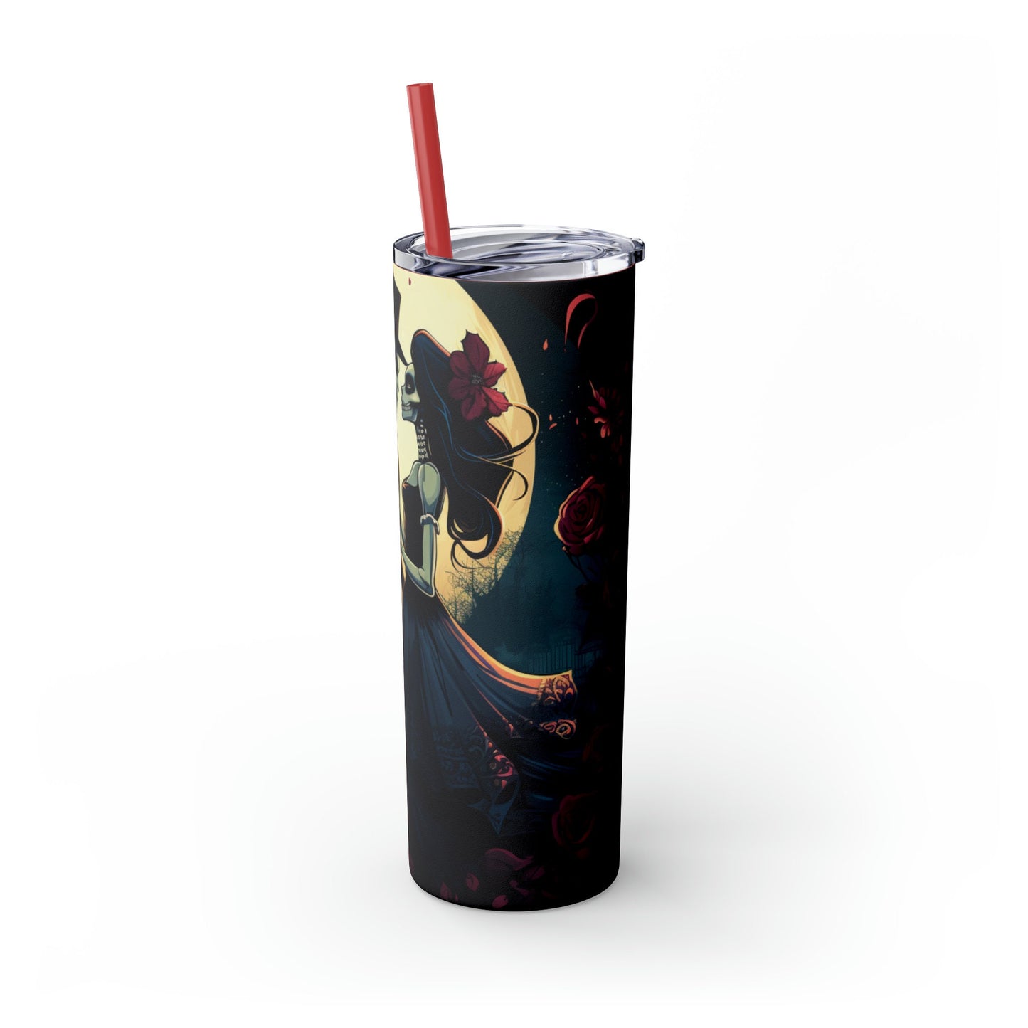 Skinny Tumbler with Straw, 20oz, Day of the dead Couple, Dia de Los Muertos, Halloween tumbler, Artistic Tumbler, Colorful Tumbler