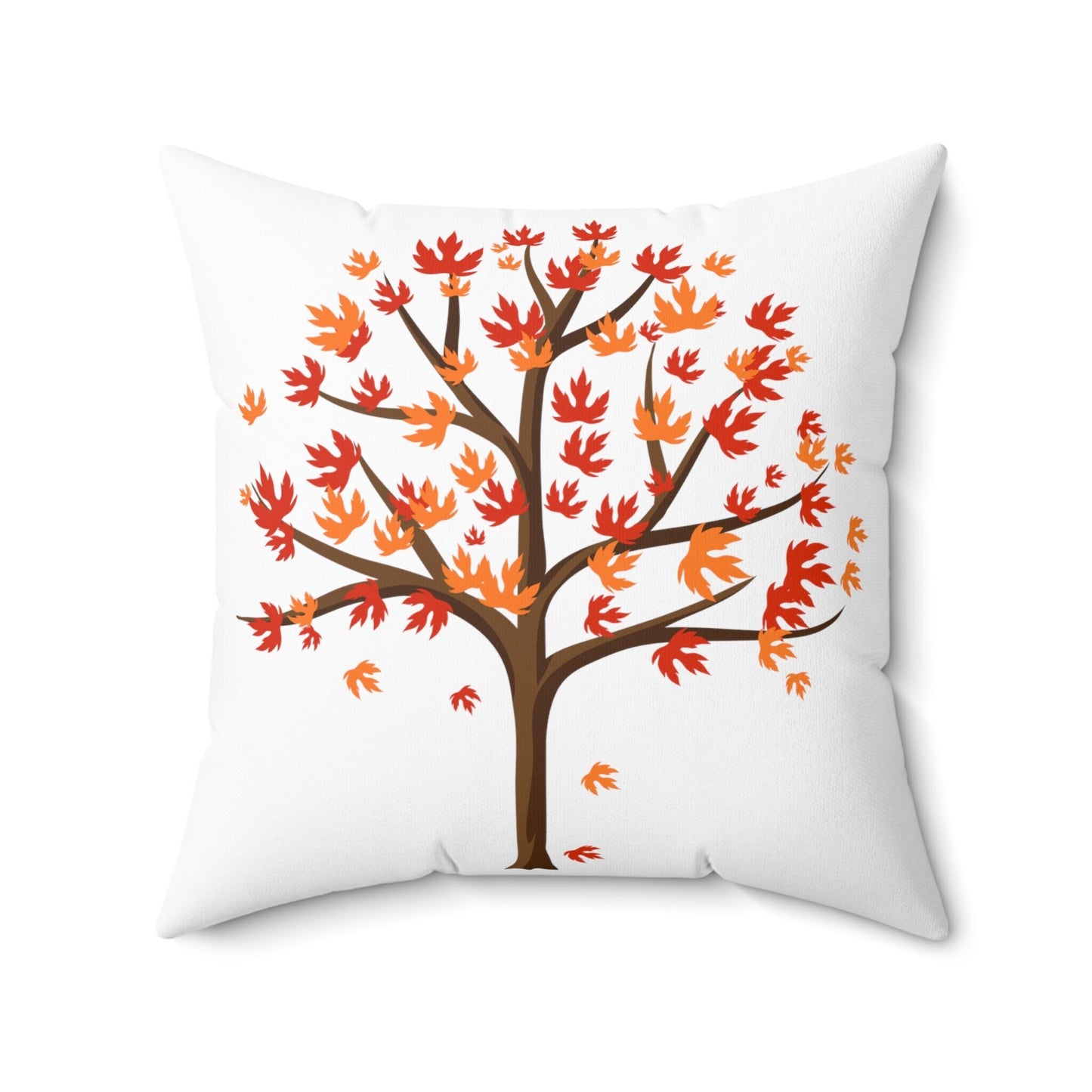 Spun Polyester Square Fall Pillow Autumn tree falling leaves print casual minimalist chair couch bed cushion sham