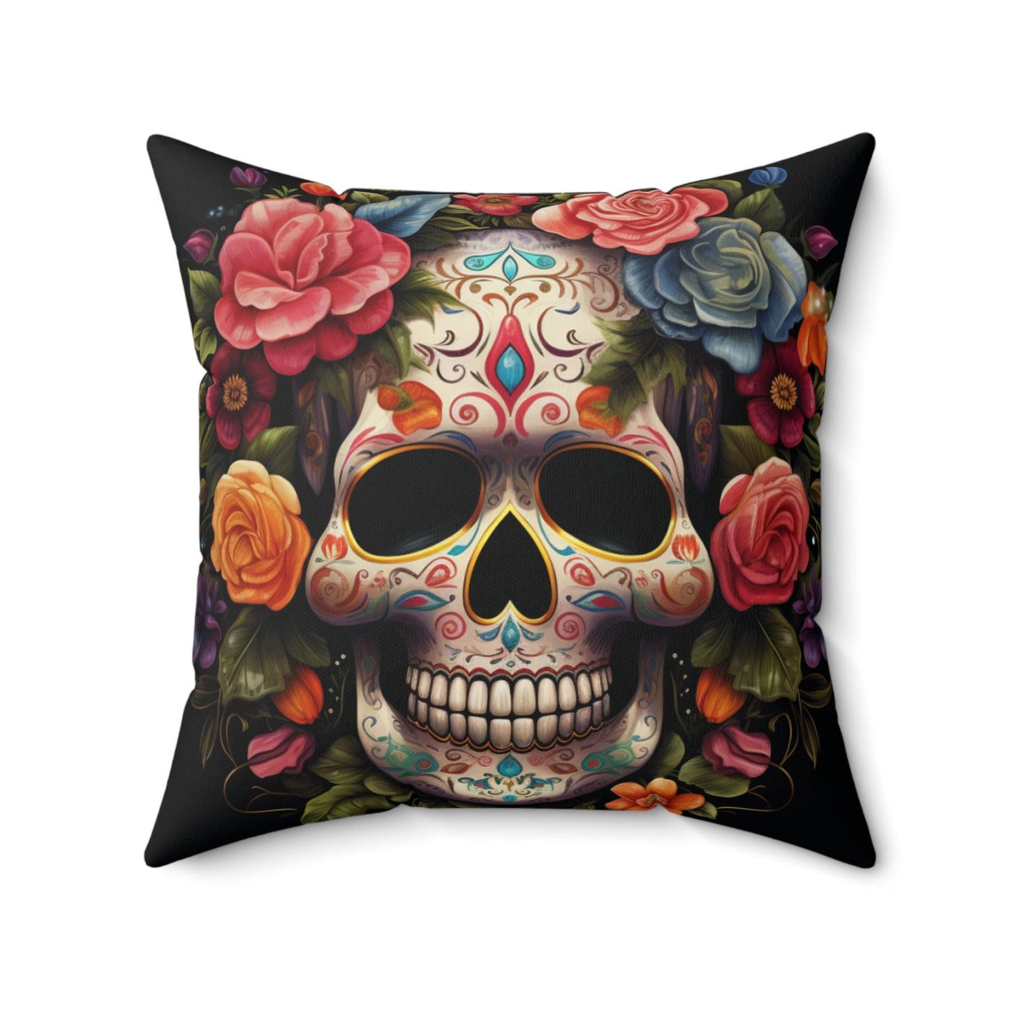 Square Pillow, Day of the dead Dia de Los Muertos colorful floral Halloween throw bedroom couch pillow house warming gift