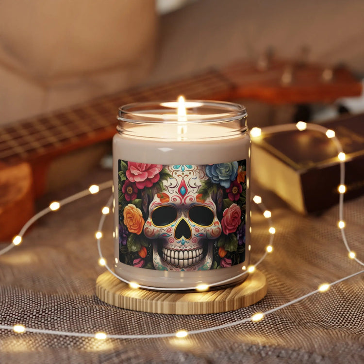 Scented Soy Candle, 9oz, Day of the dead Dia de Los Muertos floral sugar skull bedroom hallway bathroom smell good fragrance home decor The Aurora Touch