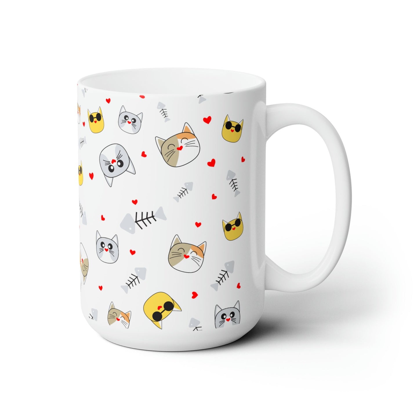 Ceramic Mug 15oz, Kitty Mug, Patter Mug, Coffee Mug, Novelty Mug, Animal Print Mug, White mug, Colorful Mug