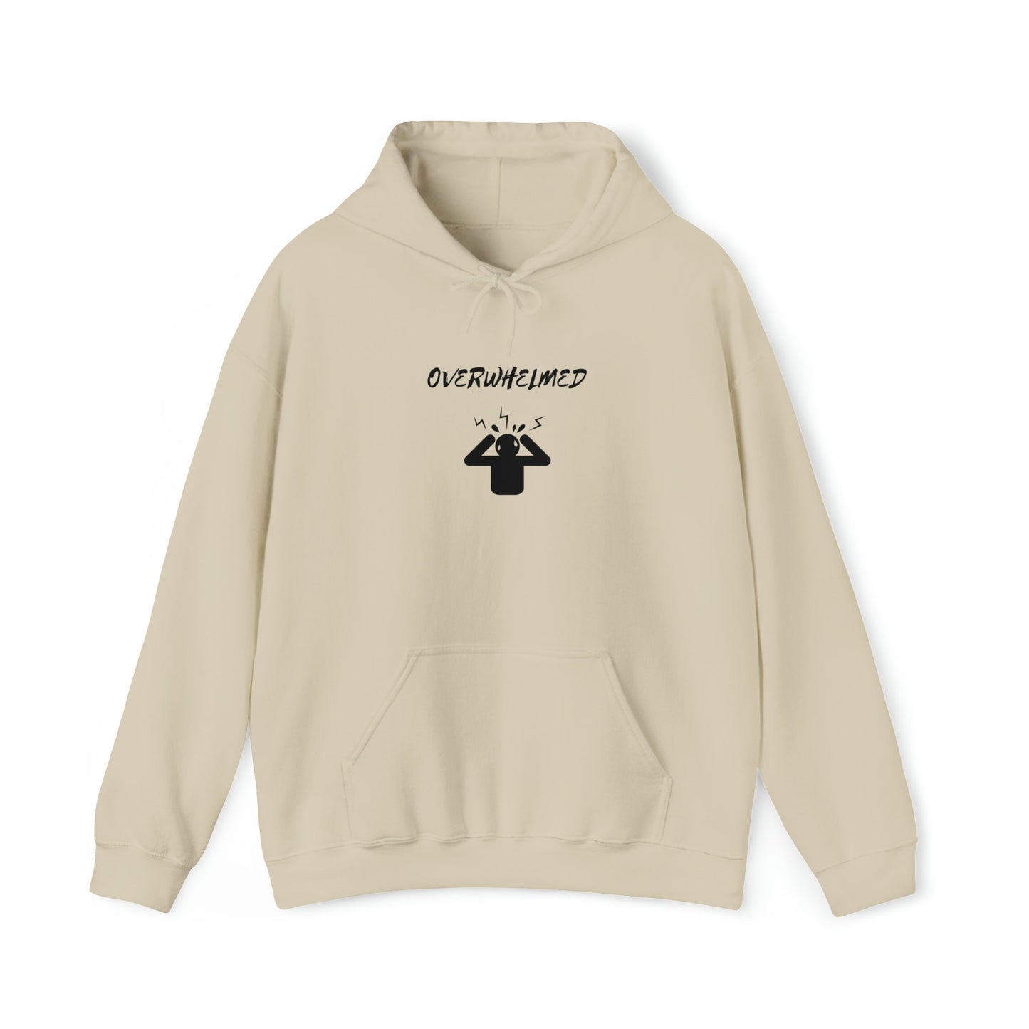 Overwhelmed Unisex Heavy Blend Hooded Sweatshirt, Humor fun casual cozy comfy lounge hoodie sweater casual him her wear great holiday gift