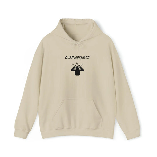 Overwhelmed Unisex Heavy Blend Hooded Sweatshirt, Humor fun casual cozy comfy lounge hoodie sweater casual him her wear great holiday gift