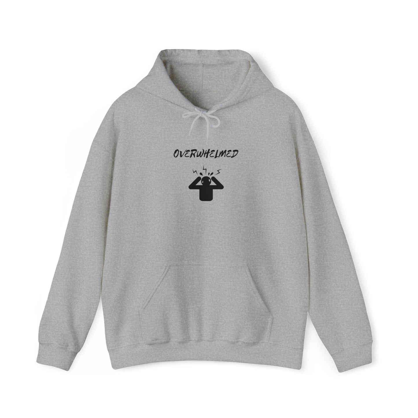 Overwhelmed Unisex Heavy Blend Hooded Sweatshirt, Humor fun casual cozy comfy lounge hoodie sweater casual him her wear great holiday gift