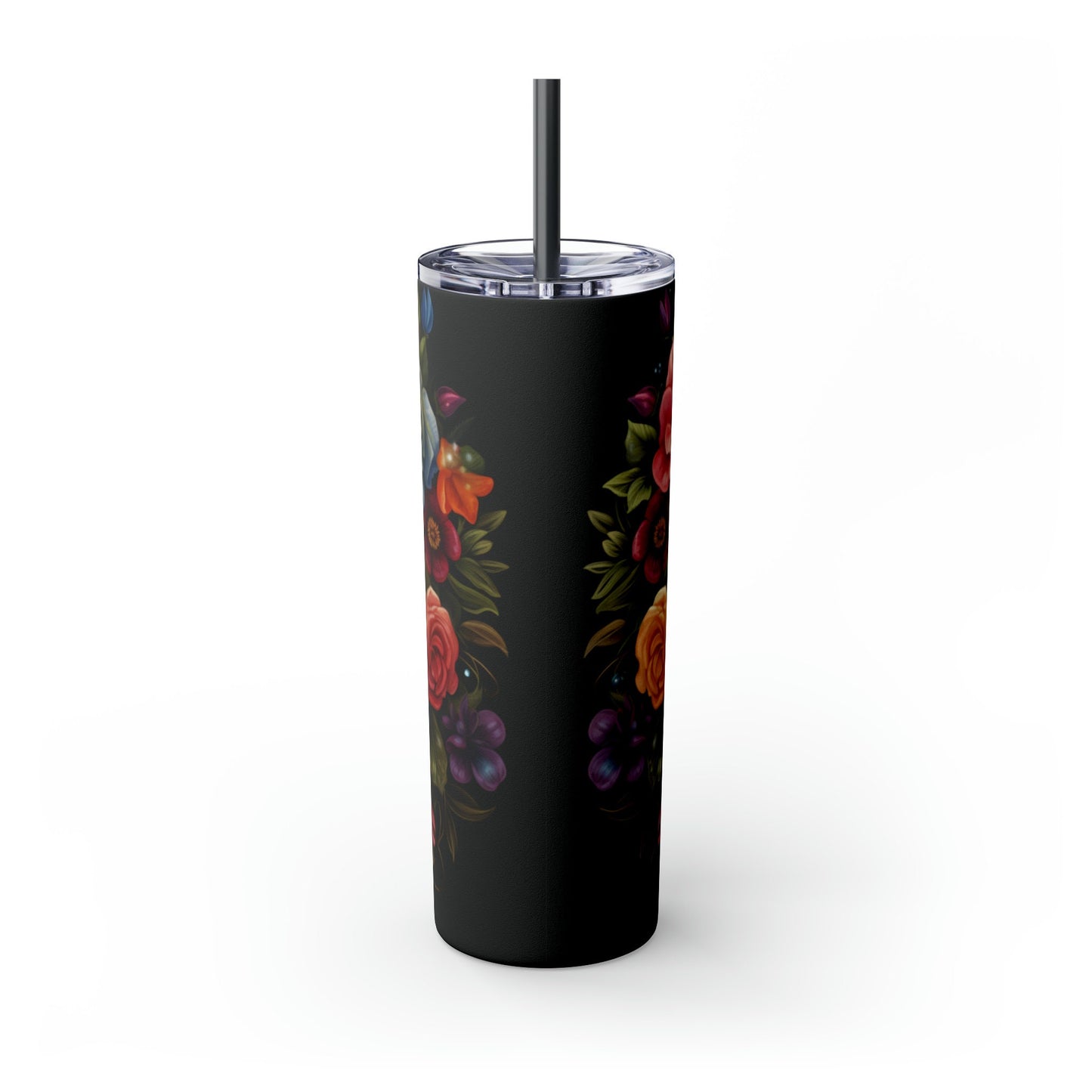 Skinny Tumbler with Straw, 20oz, Dia de Los Muertos day of the dead Mexican tradition artistic non- toxic hot cold carry around mug tumbler